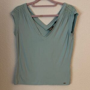 Ted Baker Light Mint Green V-Neck Blouse with Lace Shoulders